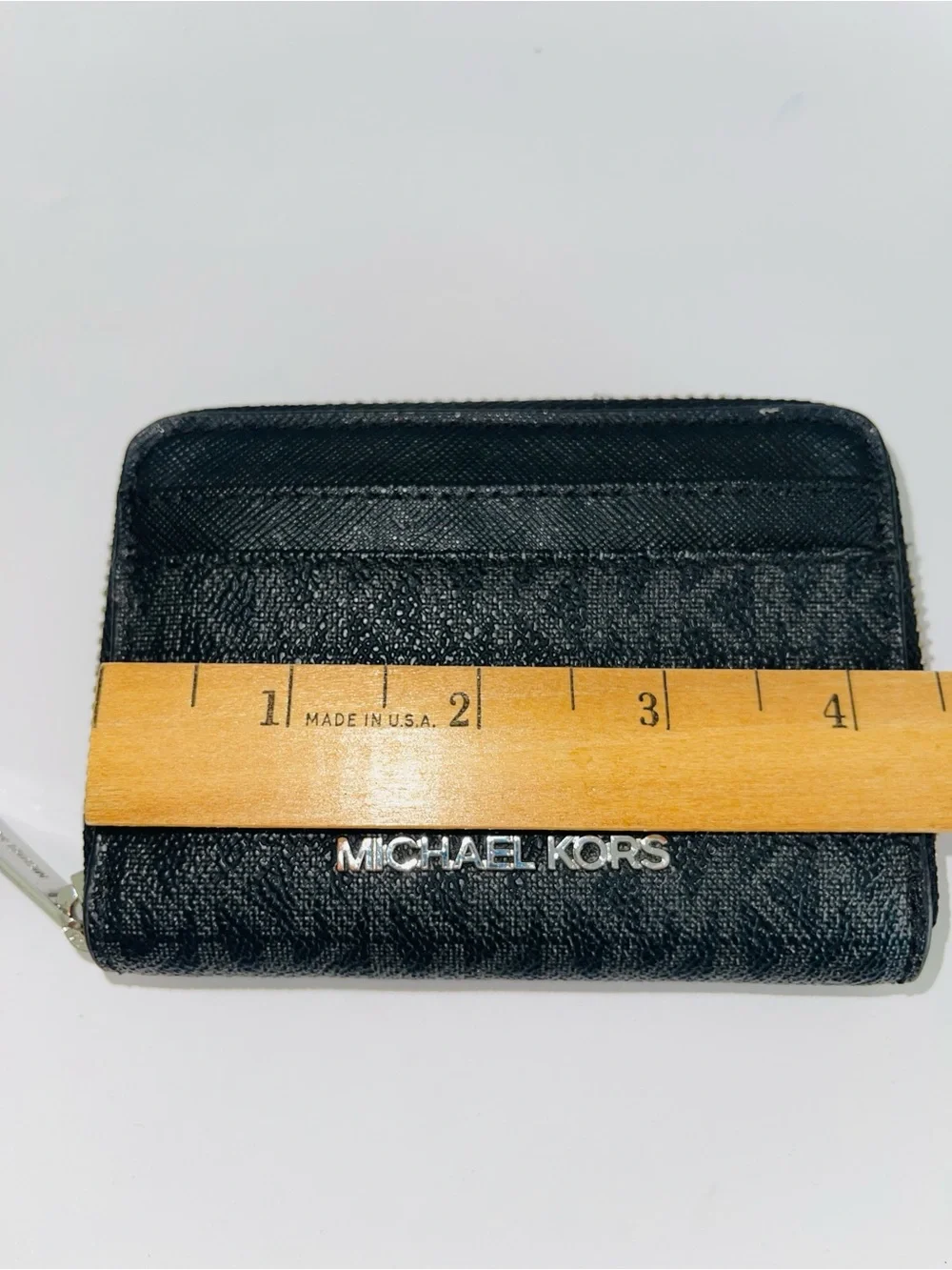 Michael Kors Jet Set Black Signature MK Logo Zip Around Card Case Wallet